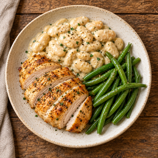 Chicken Breast with Butter Bean Alfredo, Green Beans - WF