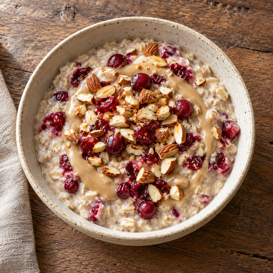 Cranberry Tahini Overnight Oats with Almond Crunch WF, DF, N