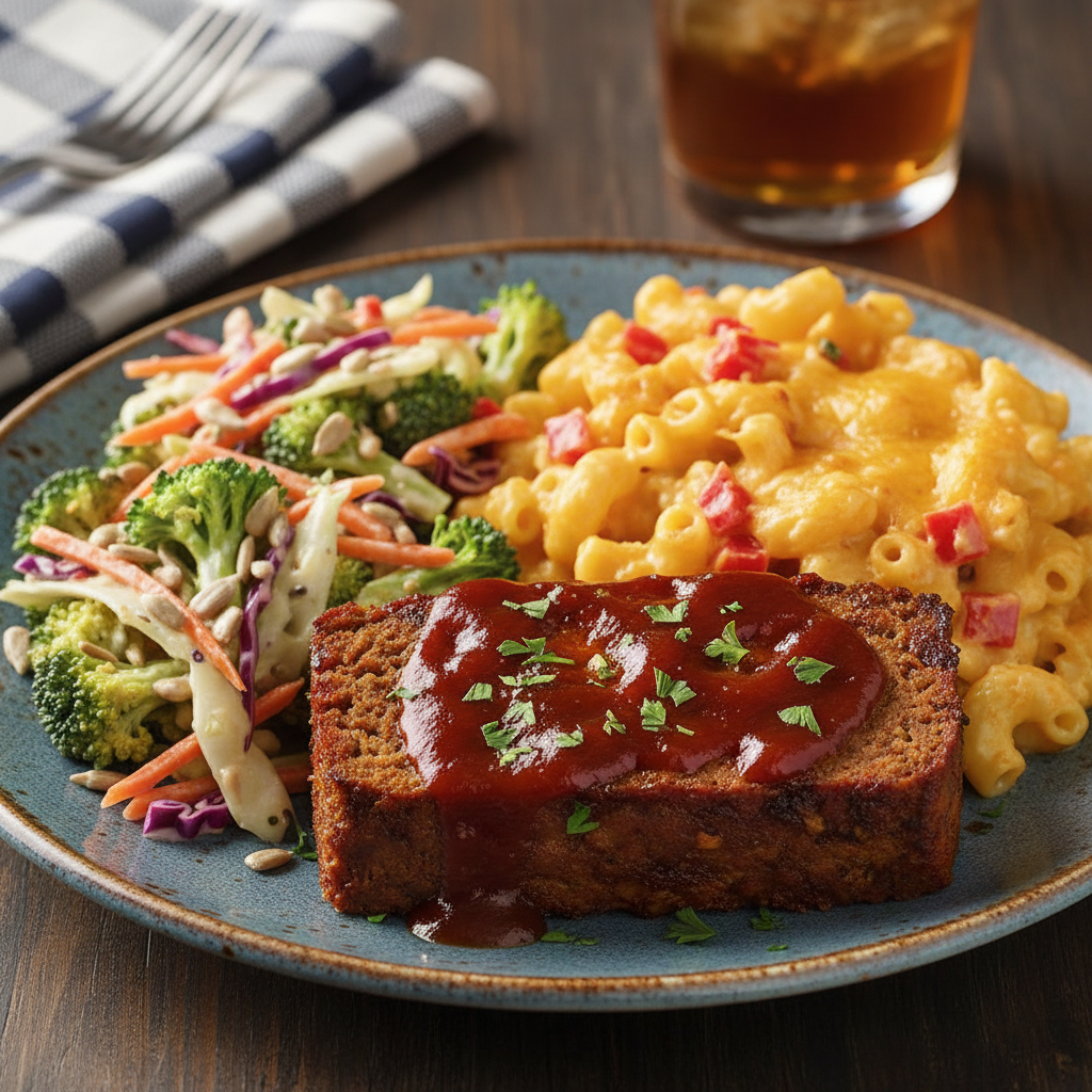 BBQ Turkey Meatloaf with Pimento Cheese Mac-n-Cheese, Sunflower Broccoli Slaw - WF