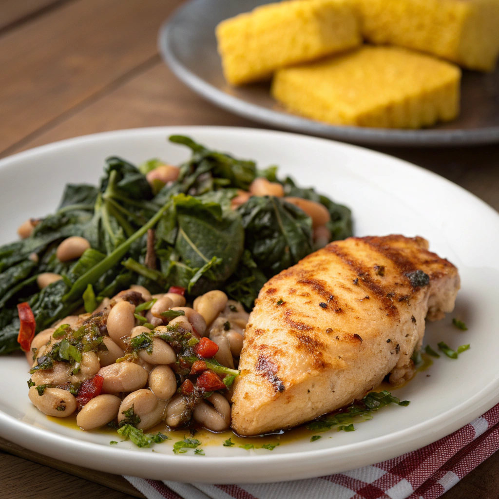 New Years’ Luck Plate- Chicken Breast with Blackeyed Peas, Collard Greens, Cornbread - WF
