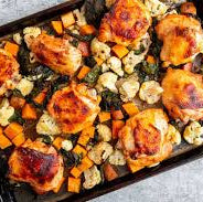 Maple Soy Chicken Thighs with Gochujang Delicata Squash, Bok Choy Kimchi WF