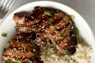 Sesame soy chicken thighs with vegetable jasmine rice