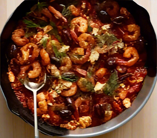 Shrimp saganaki with herbed orzo