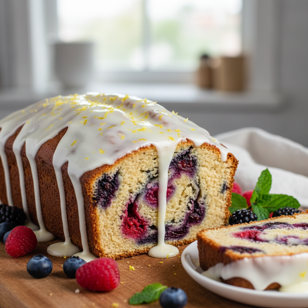 Triple Berry Protein Loaf with Lemon Icing - WF