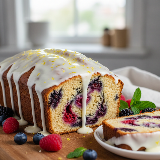 Triple Berry Protein Loaf with Lemon Icing - WF