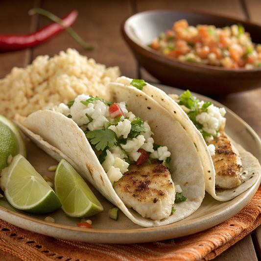 White Fish Tacos with Cauliflower Salsa, Spanish Rice - WF